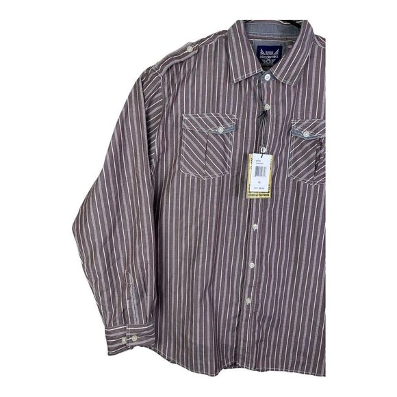 Men's Akademiks Burgundy Striped Long Sleeve Button Down Shirt 4XL NEW WITH TAGS - Picture 3 of 16